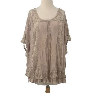 Rancho Estancia 2 Pc Tank/Tunic‎ Embroidered Floral Lace Boho Flowy Ruffled Sz M